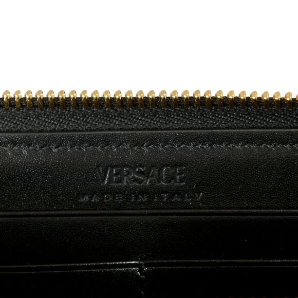Versace Women's Black Logo Embroidery Jacquard Zip Around Wallet - Picture 4 of 5